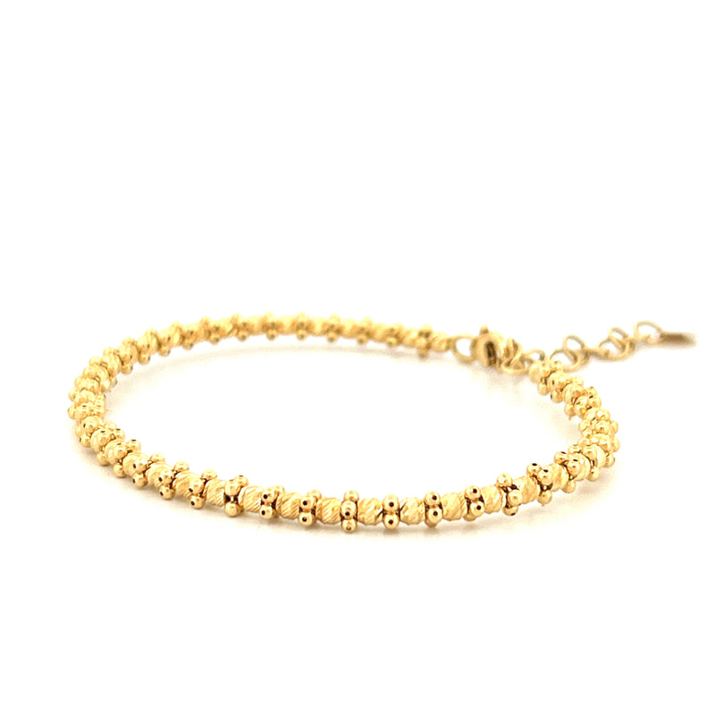 14K Gold Adjustable Fashion Diamond Cut Bead Bangle