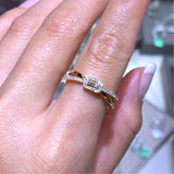 14K Gold Baguette Halo Cross Diamond Band