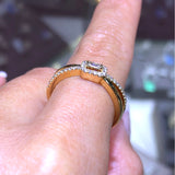 14K Gold Baguette Halo Cross Diamond Band