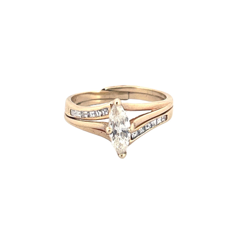 14K Gold Marquise Diamond  Baguette Channel Set Engagement Ring
