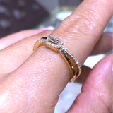 14K Gold Baguette Halo Cross Diamond Band