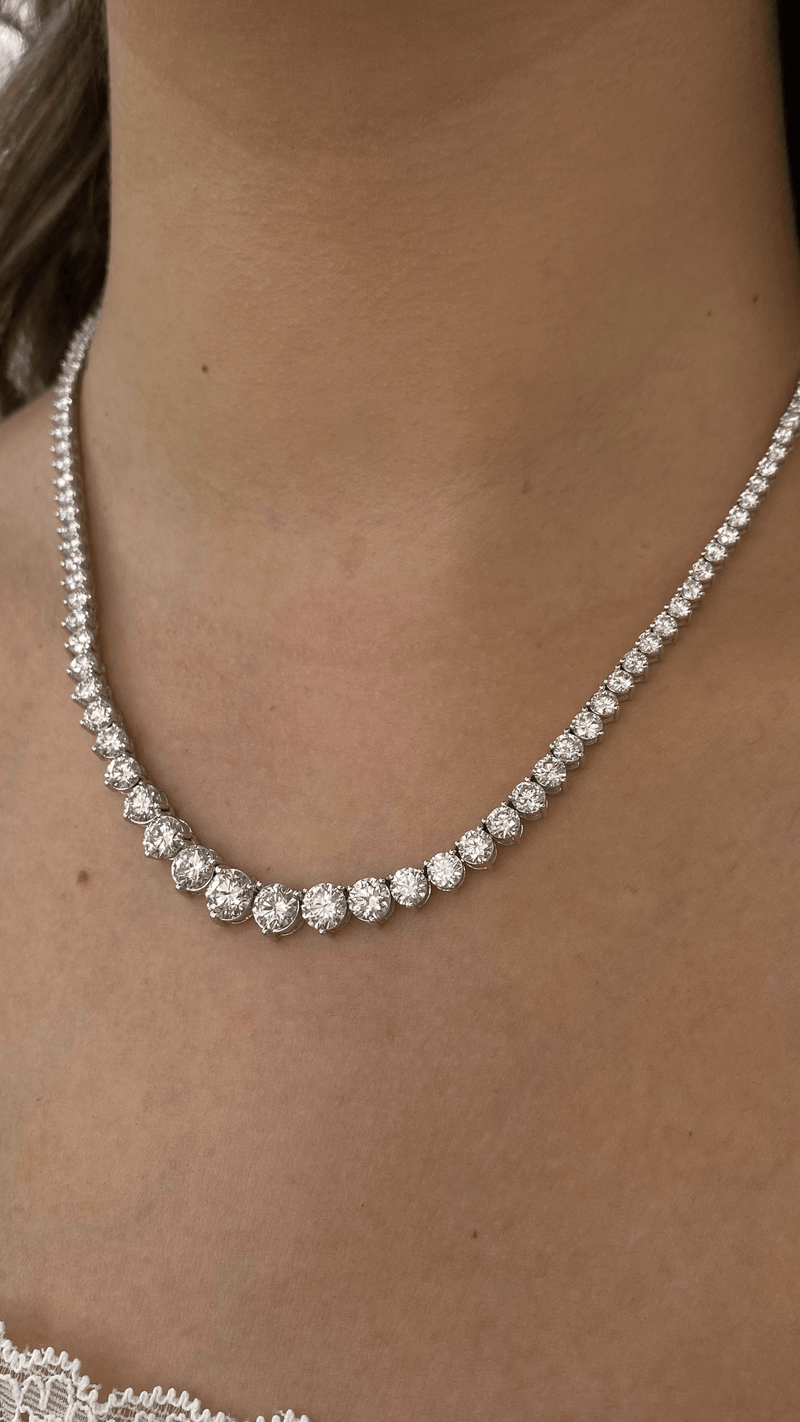 14K Gold Lab Grown 16.50 Carat Round Graduating Diamond Tennis Necklace