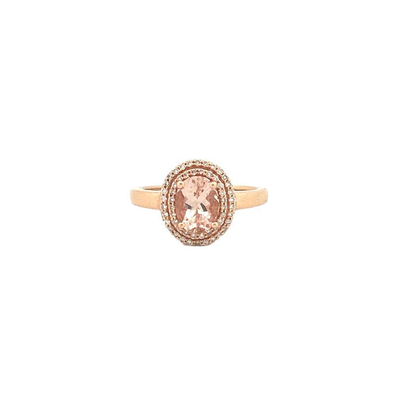 14K Gold 1.00 Carat Oval Morganite Double Halo Engagement Ring