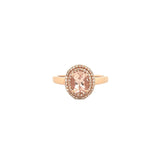 14K Gold 1.00 Carat Oval Morganite Double Halo Engagement Ring