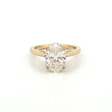 14K Gold 3.00 Carat Lab Grown Oval Diamond Cathedral Under Halo Engagement Ring