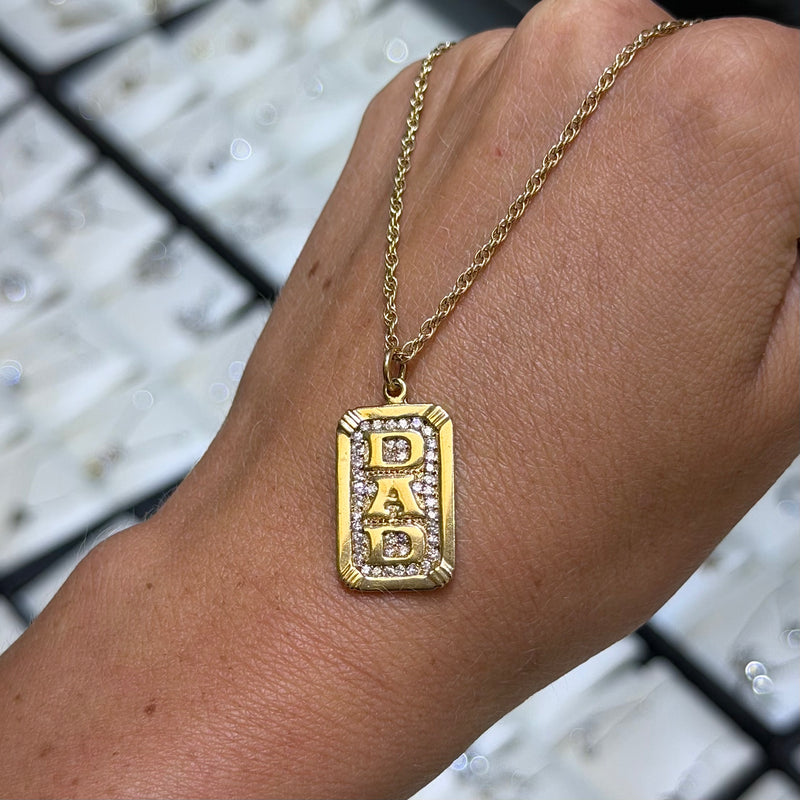 14K Gold Dad Diamond ID Pendant
