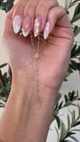 14K Gold Rosary and Diamond Cut Beads Charm Necklace