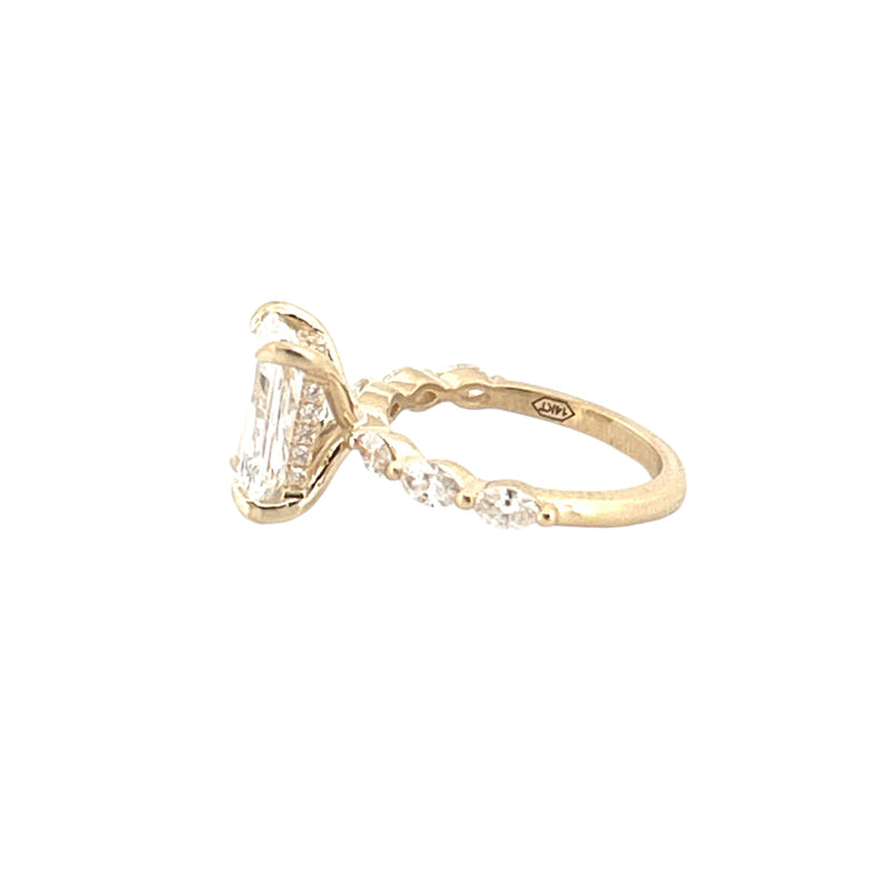 14K Gold 2.00 Carat Lab Grown Radiant Diamond Marquise and Under Halo Engagement Ring