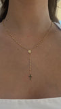 14K Gold Rosary and Diamond Cut Beads Charm Necklace