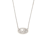 14K Gold Oval Staggered Baguette Diamond Pendant Necklace
