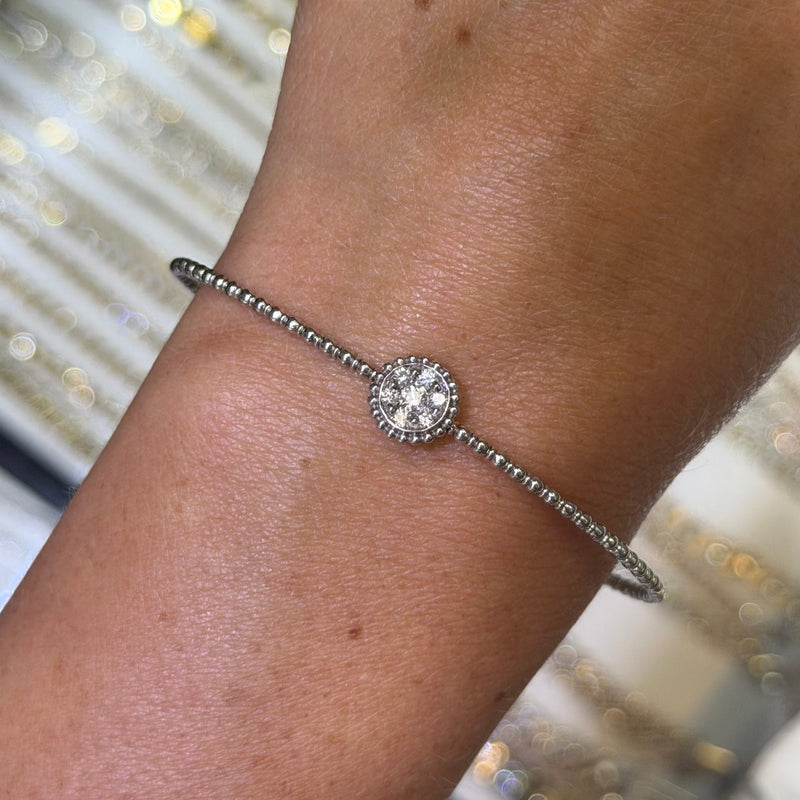 14K Gold Beaded Round Cluster Diamond Bangle