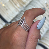 14K Gold Multi Row Curved V Diamond Band