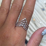 14K Gold Multi Row Curved V Diamond Band