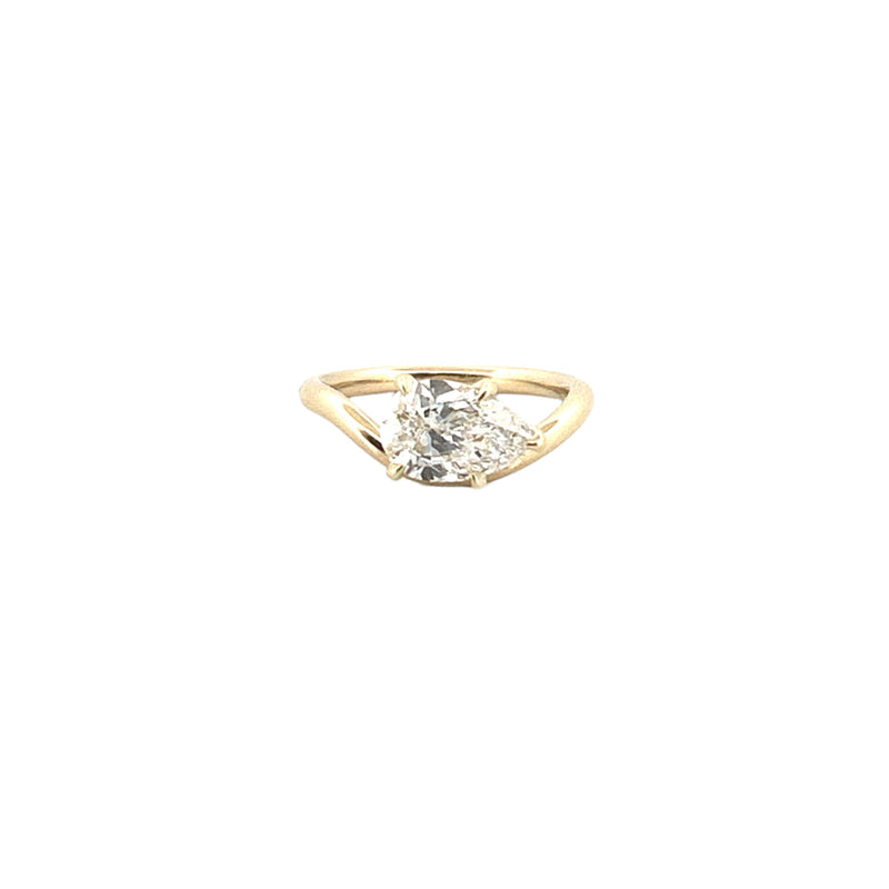 14K Gold East West 1.50 Carat Lab Grown Diamond Pear Curved Engagement Ring