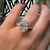 14K Gold 4.50 Carat Lab Grown Oval U Prong and Under Halo Engagement Ring