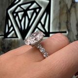 14K Gold 4.50 Carat Lab Grown Oval U Prong and Under Halo Engagement Ring