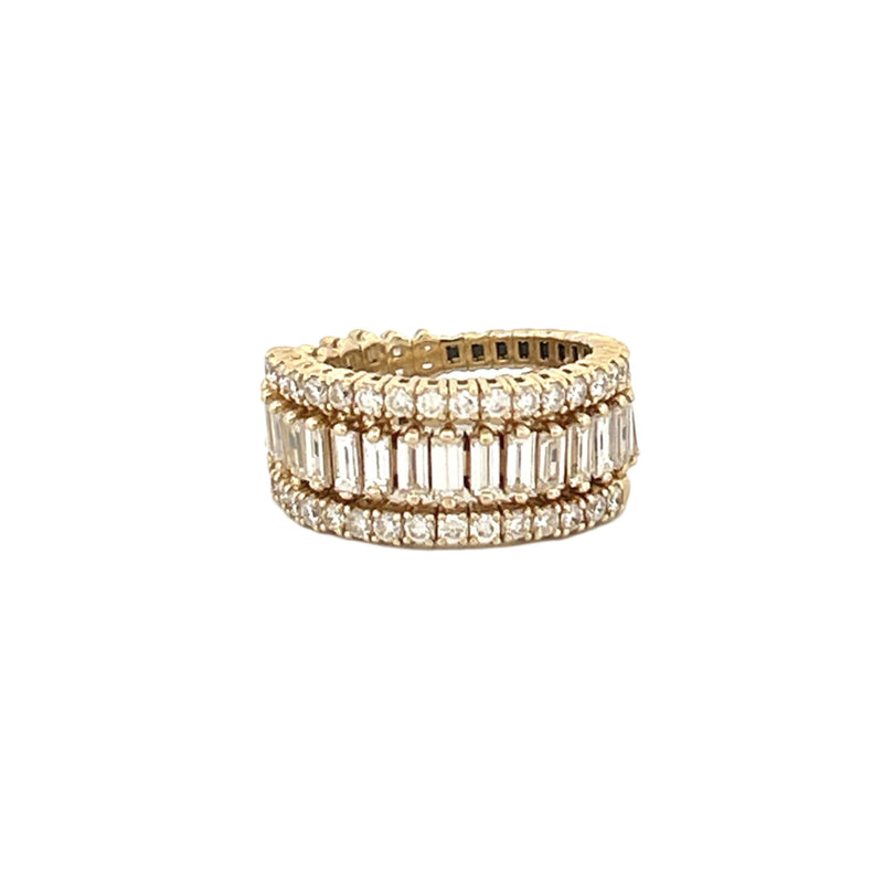 14K Gold Fully Adjustable Baguette and Round Diamond Flexible Band
