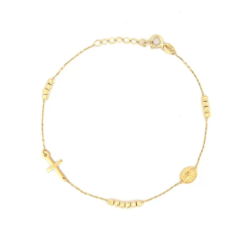 14K Yellow Gold Rosary Diamond Cut Ball Bracelet