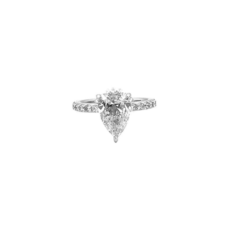 14K Gold 2.50 Carat Lab Grown Pear Diamond Under Halo Engagement Ring