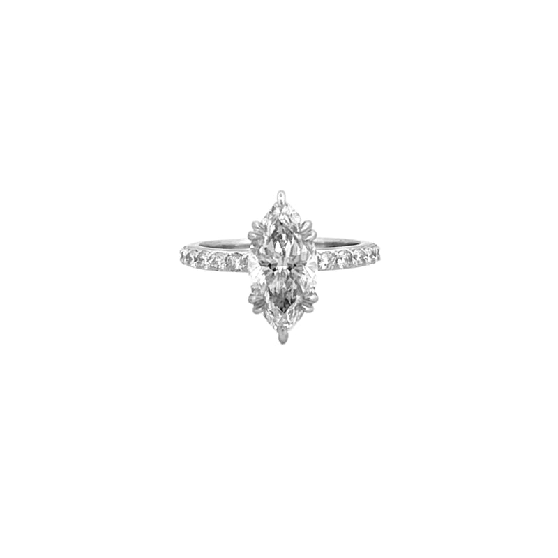 14K Gold 6-Prong 3.00 Carat Lab Grown Marquise Diamond Under Halo Engagement Ring