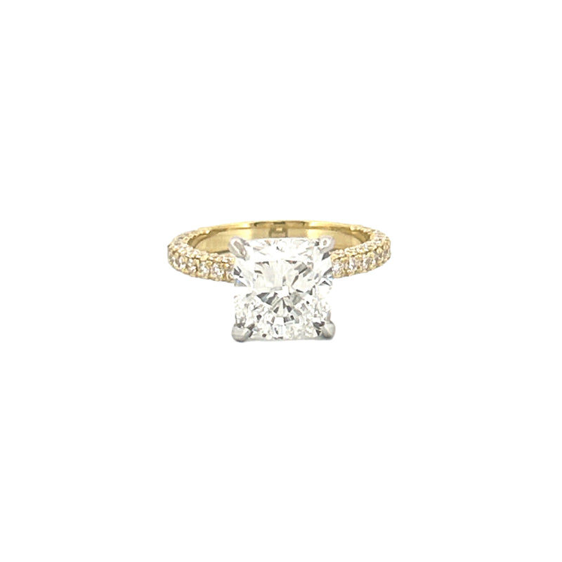 14K Two Tone Gold 3.00 Carat Lab Grown Radiant 3D Setting Engagement Ring