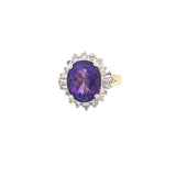 14K Gold 3.25 Carat Oval Amethyst Baguette Round Halo Engagement Ring