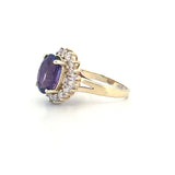14K Gold 3.25 Carat Oval Amethyst Baguette Round Halo Engagement Ring