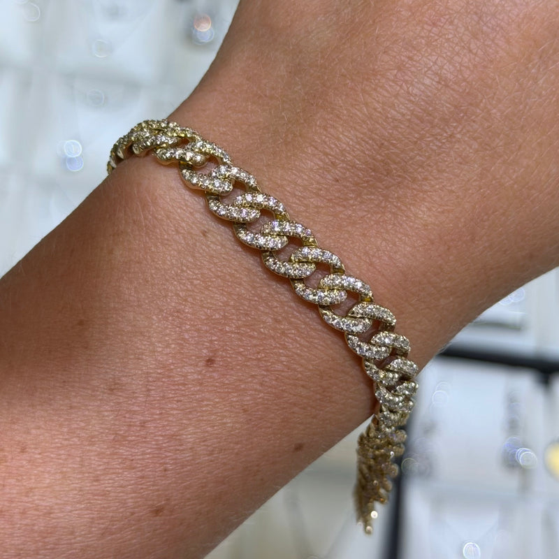 14K Gold 7.7MM Natural Diamond Cuban Bracelet