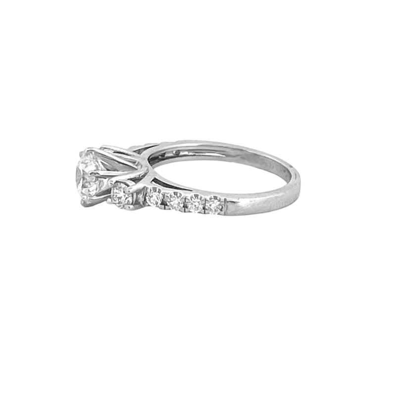 14K Gold Three Stone 6-Prong 1.00 Carat Lab Grown Diamond Trellis Prong Set Engagement Ring