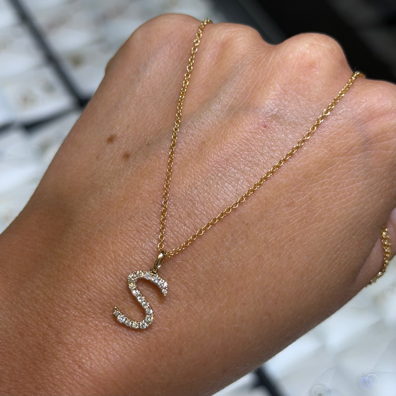 14K Gold Personalized Stylized Initial Diamond Pendant Necklace