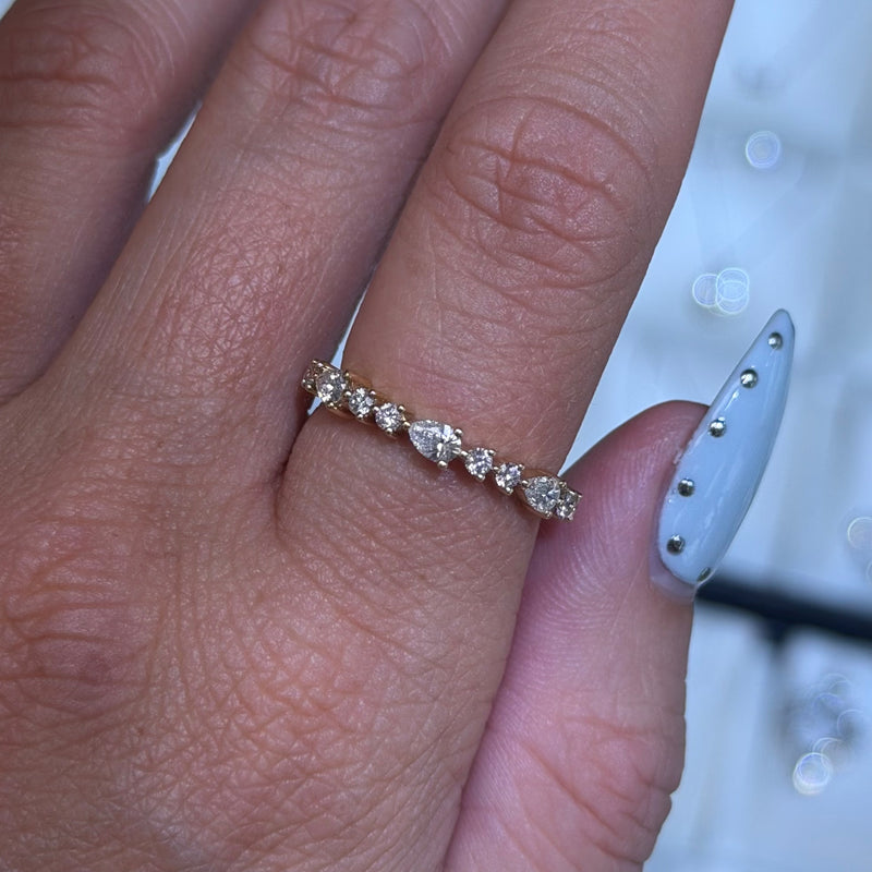 14K Gold Pear and Round Diamond Band