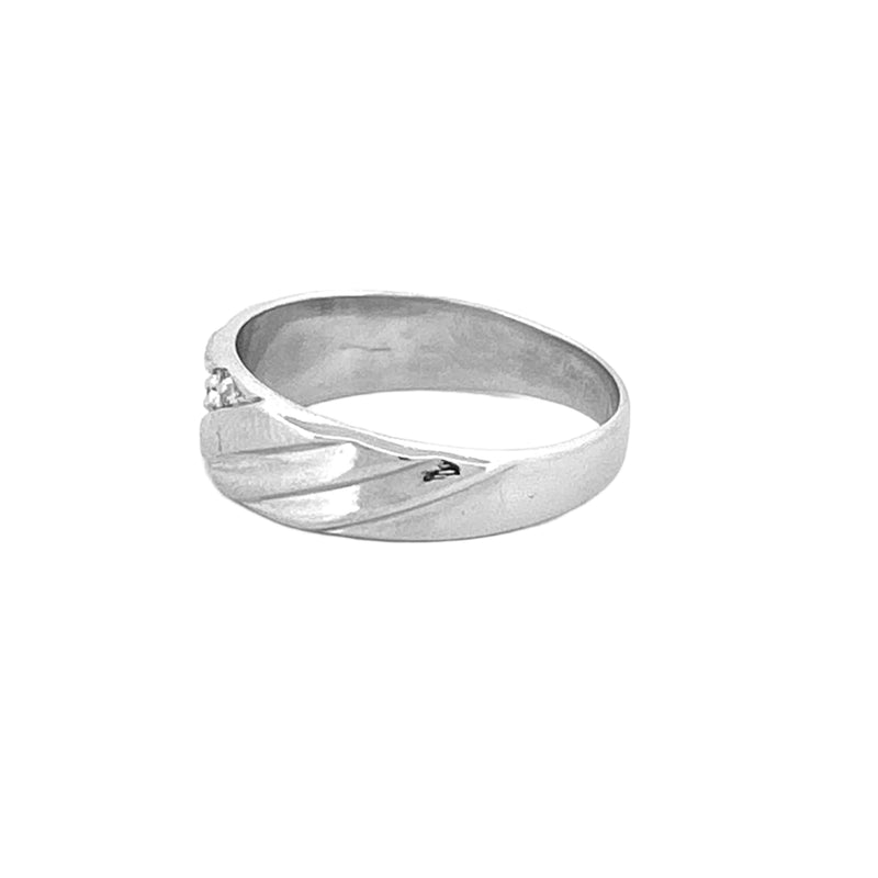 14K Gold Striped Slant Diamond Mens Band