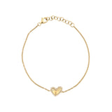 14K Gold Fluted Heart Diamond Charm Bracelet