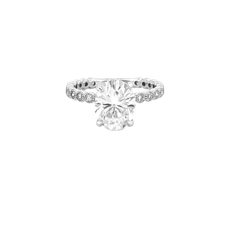 14K Gold 2.00 Carat Oval Moissanite Art Deco Engagement Ring w/ Double Under Halo