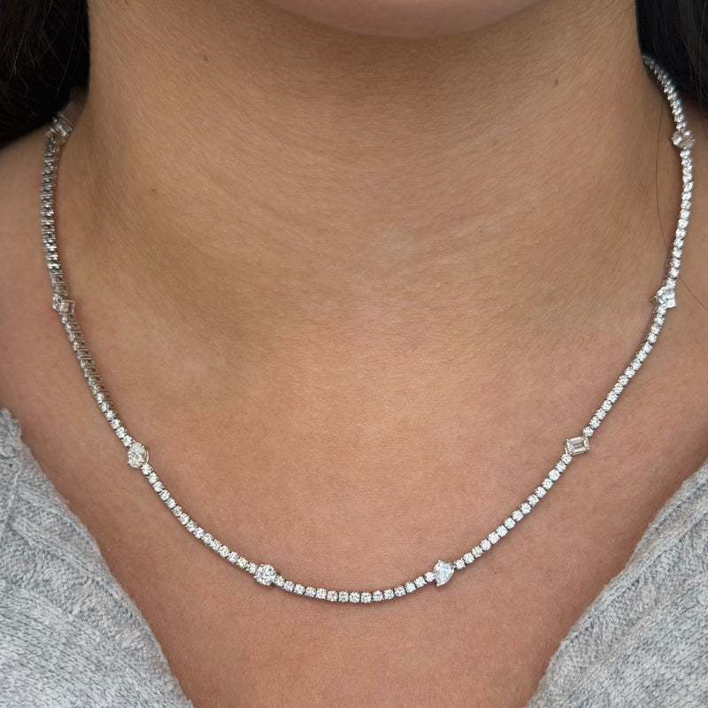 14K Gold Station Multi Shape Lab Grown Diamond Tennis Diamond Necklace