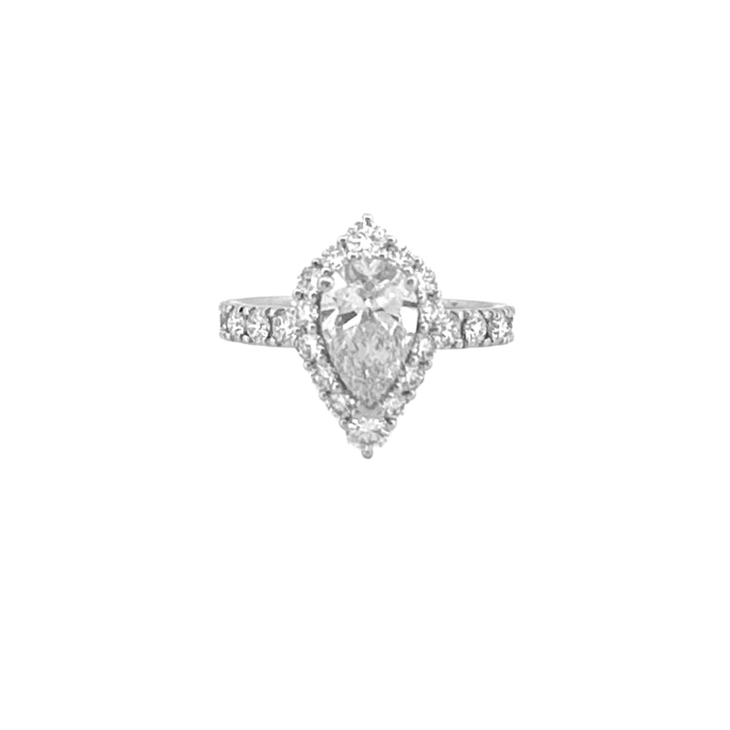 14K Gold 1.00 Cara Lab Grown Pear Diamond Shield Halo Cathedral Engagement Ring
