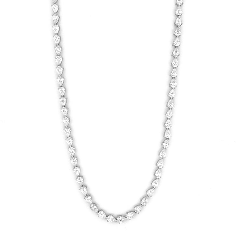 14K Gold Lab Grown 21.00 Carat Sideways Pear Diamond Tennis Necklace