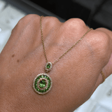 14K Gold Oval Cut Emerald Halo Pendant Necklace