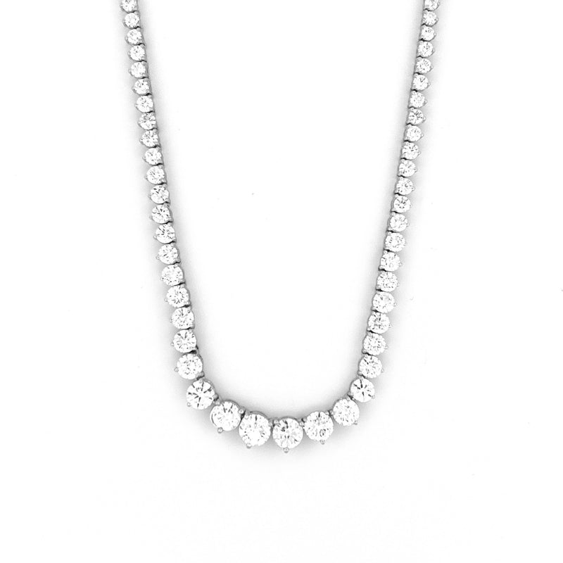 14K Gold Lab Grown 16.50 Carat Round Graduating Diamond Tennis Necklace