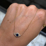 14K Gold Sapphire Evil Eye Diamond Pendant Necklace
