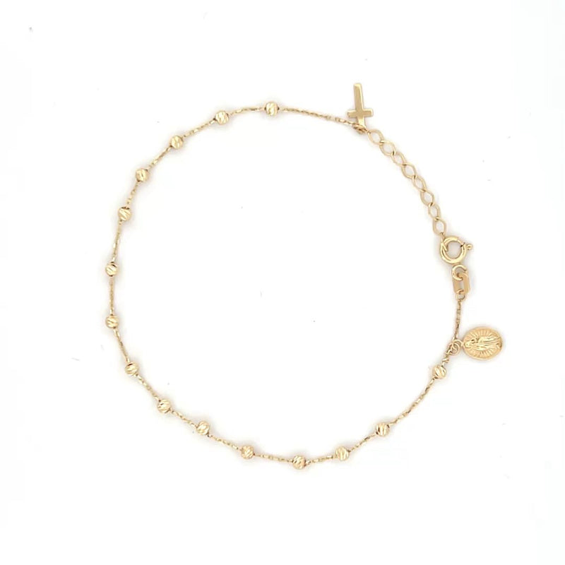 14K Gold Diamond Cut Ball and Rosary Charm Bracelet