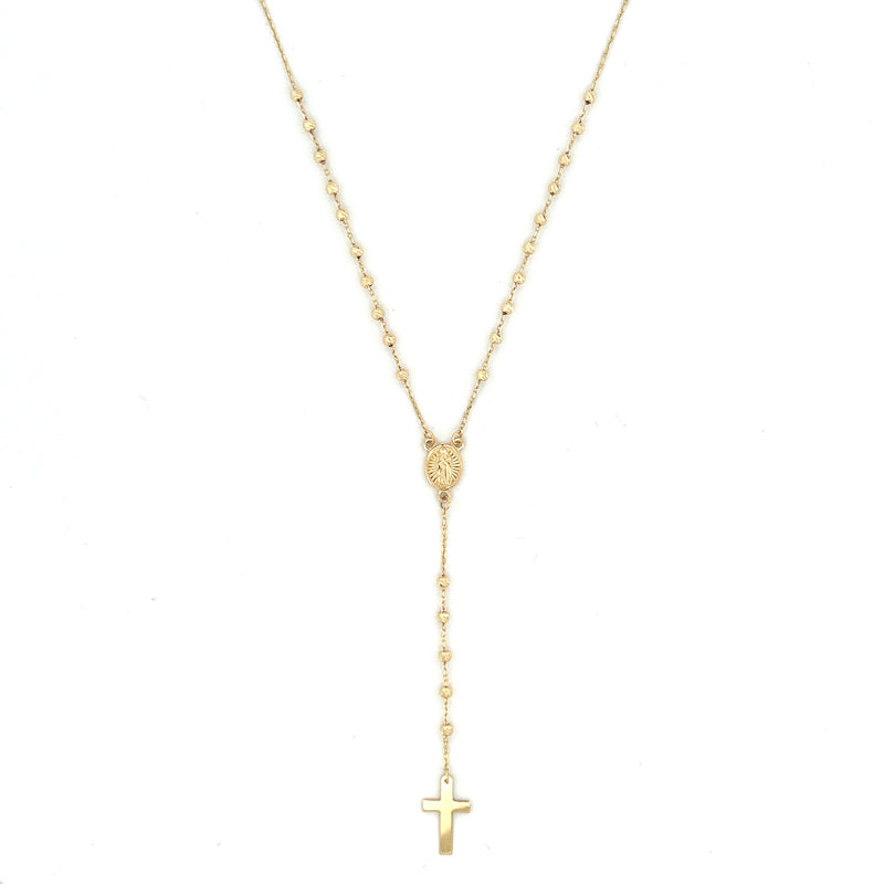 14K Gold Rosary and Diamond Cut Beads Charm Necklace