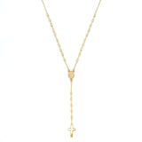 14K Gold Rosary and Diamond Cut Beads Charm Necklace