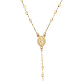 14K Gold Rosary and Diamond Cut Beads Charm Necklace