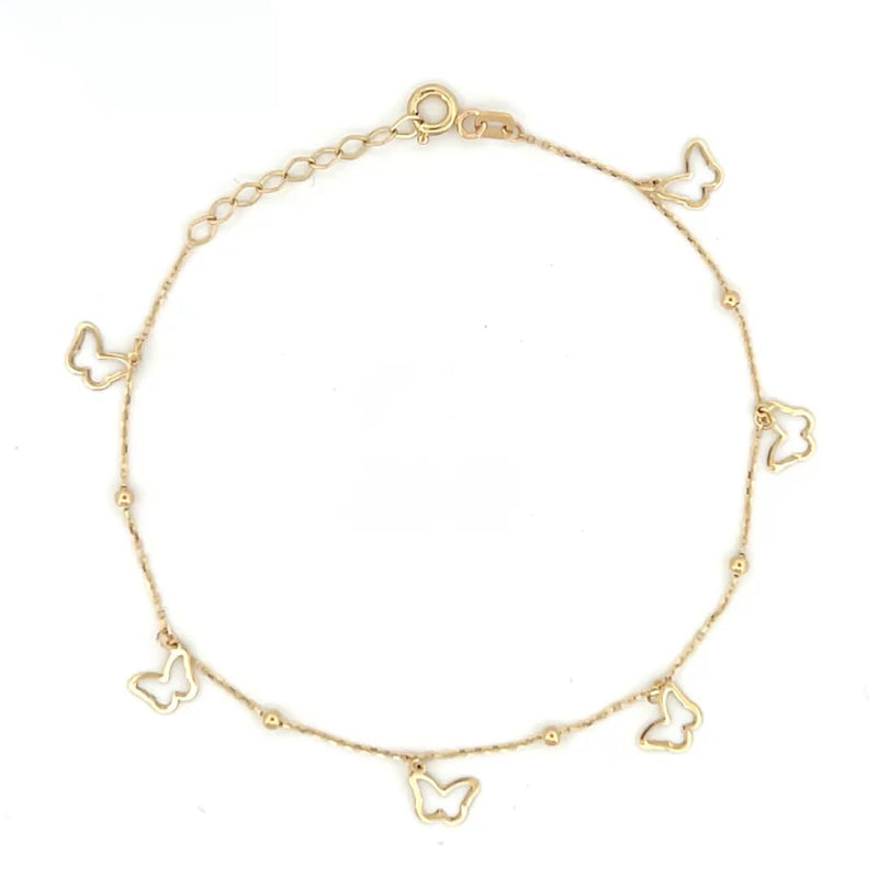 14K Gold Hollow Butterfly and Bead Bracelet