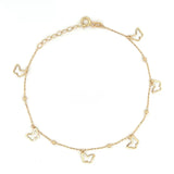 14K Gold Hollow Butterfly and Bead Bracelet