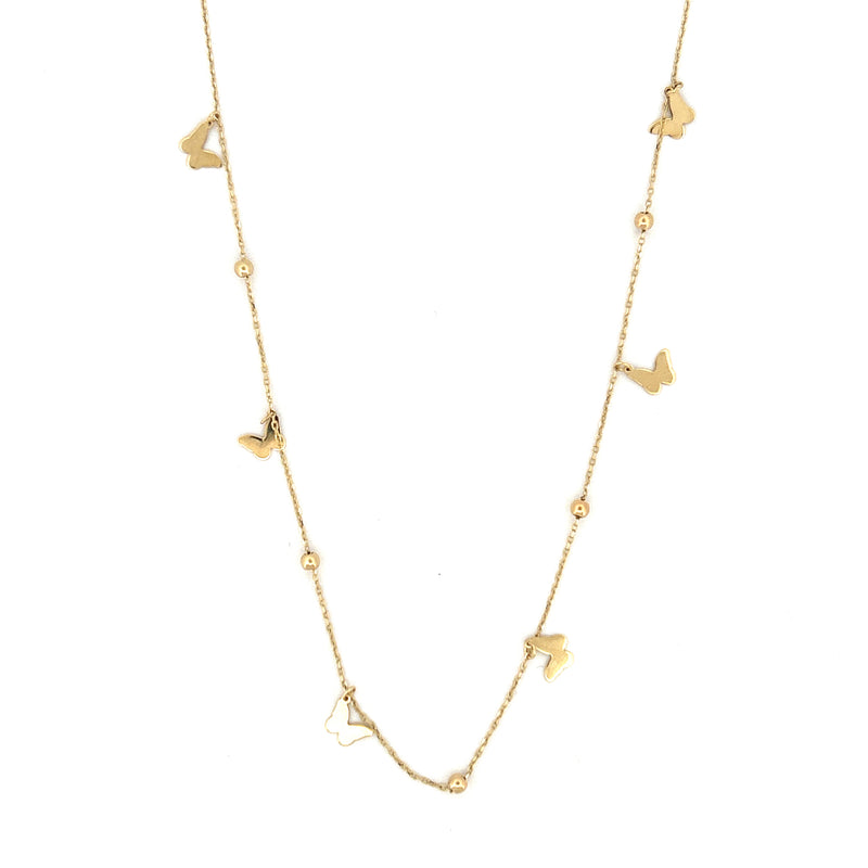 14K Gold Butterfly and Bead Necklace