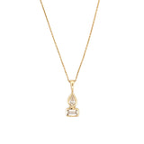 14K Gold Stacked Pear and Emerald Diamond Bezel Pendant Necklace