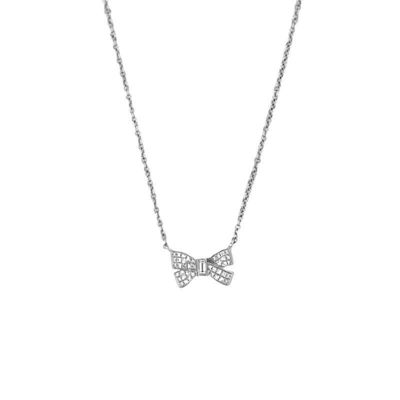 14K Gold Diamond Ribbon Butterfly Pendant Necklace