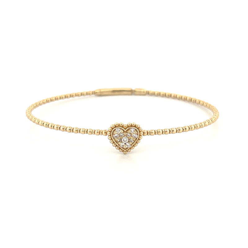 14K Gold Beaded Diamond Heart Cluster Bangle